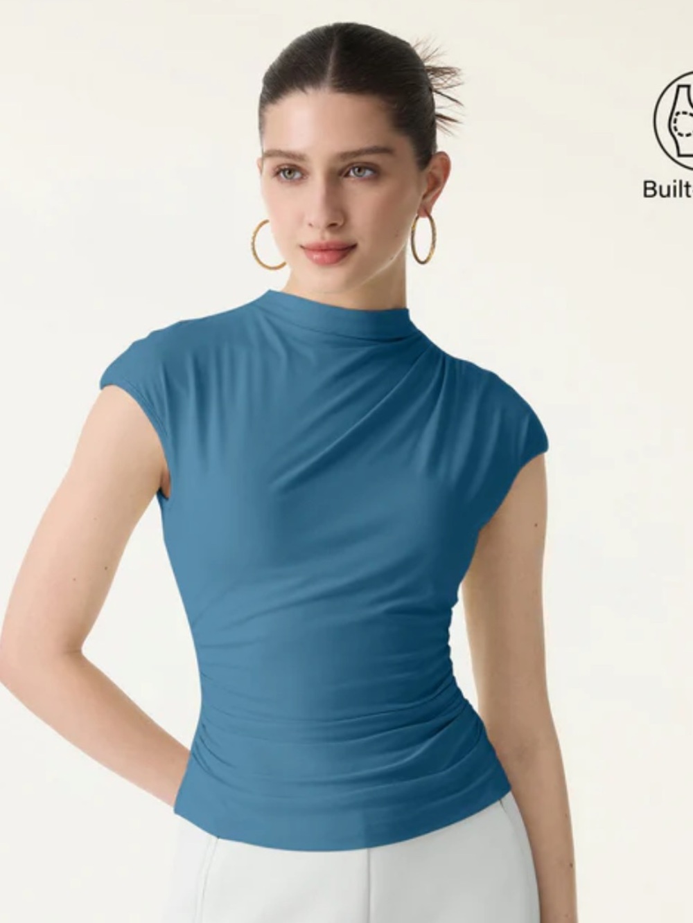 OGL Eco-SkinKiss SkinKiss Mockneck Ruched Cropped Bra Top Cap-Sleeve Mock Neck